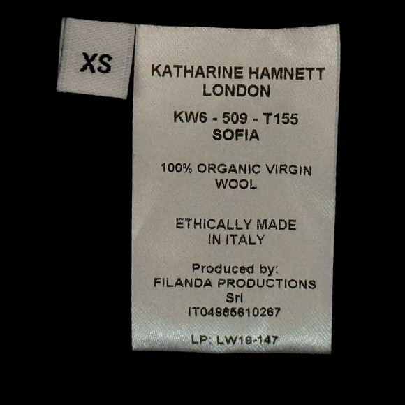 Katharine Hamnett Sofia Black Virgin Wool Blazer One Button Fitted Lapel Size XS - Picture 9 of 9